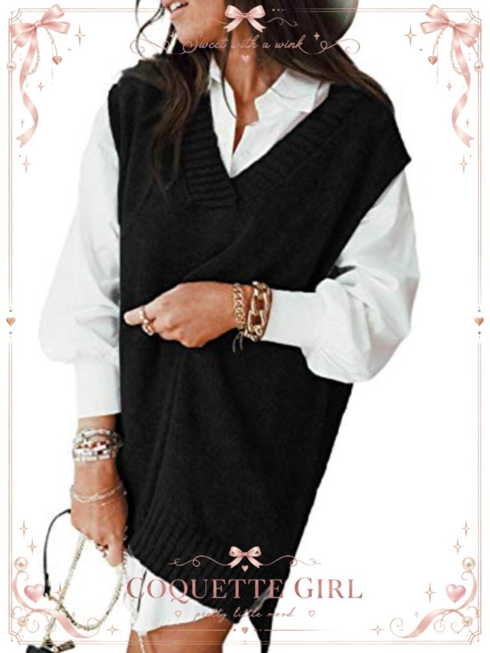 Womens V Neck Cable Knit Sweater Vest Oversized Sleeveless Pullover